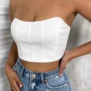 White Strapless Crop Top